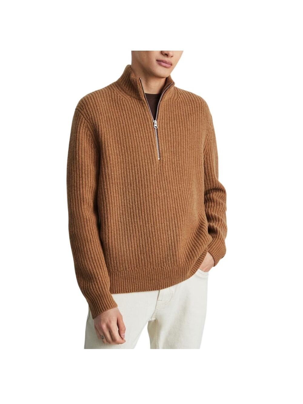 Everlane Felted Deep Camel Merino Half Zip Sweater Size M